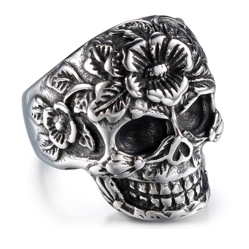 Wholesale Gothic Floral Skull Alloy Men Rings